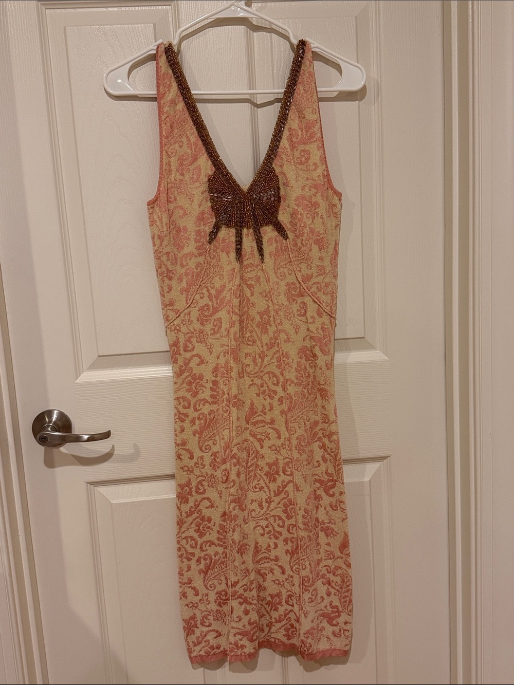 Free People Cream and Pink Beaded Midi Dress - Picture 1 of 3